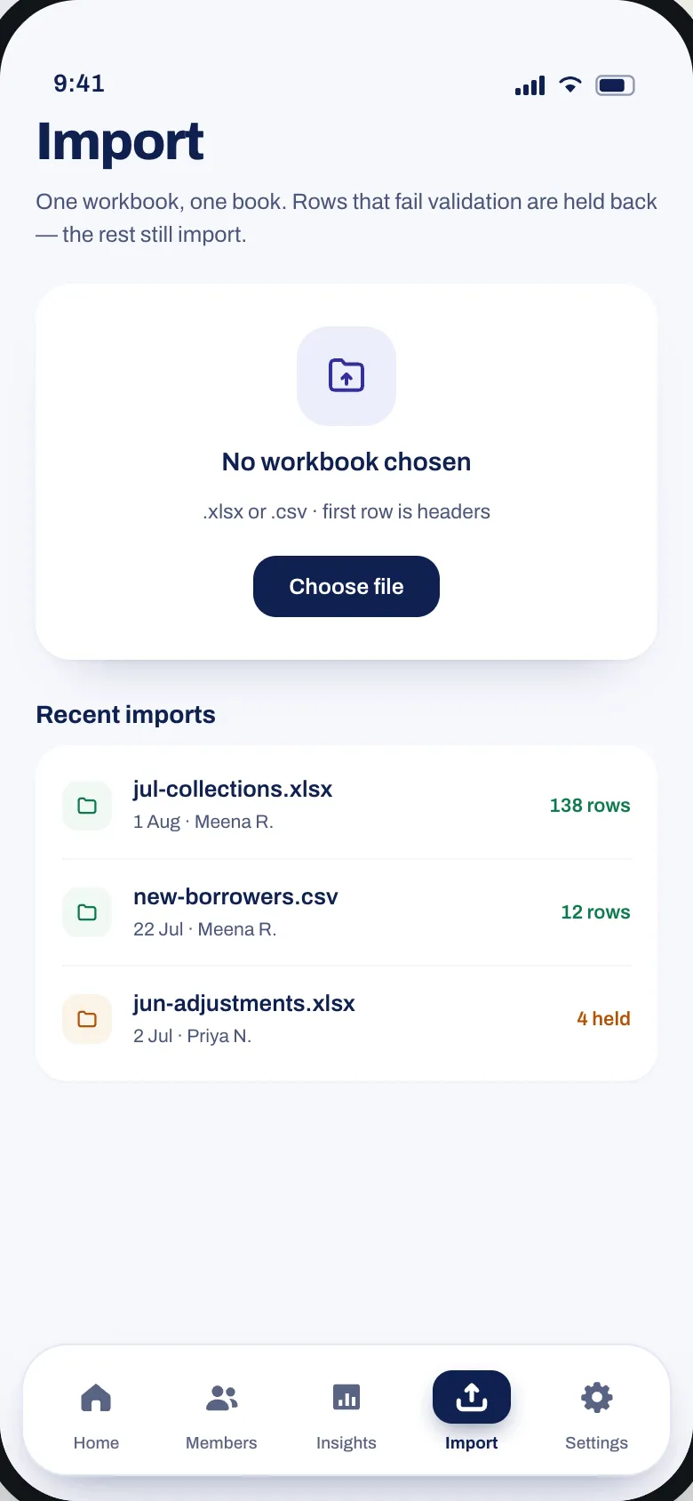 Importing an Excel workbook