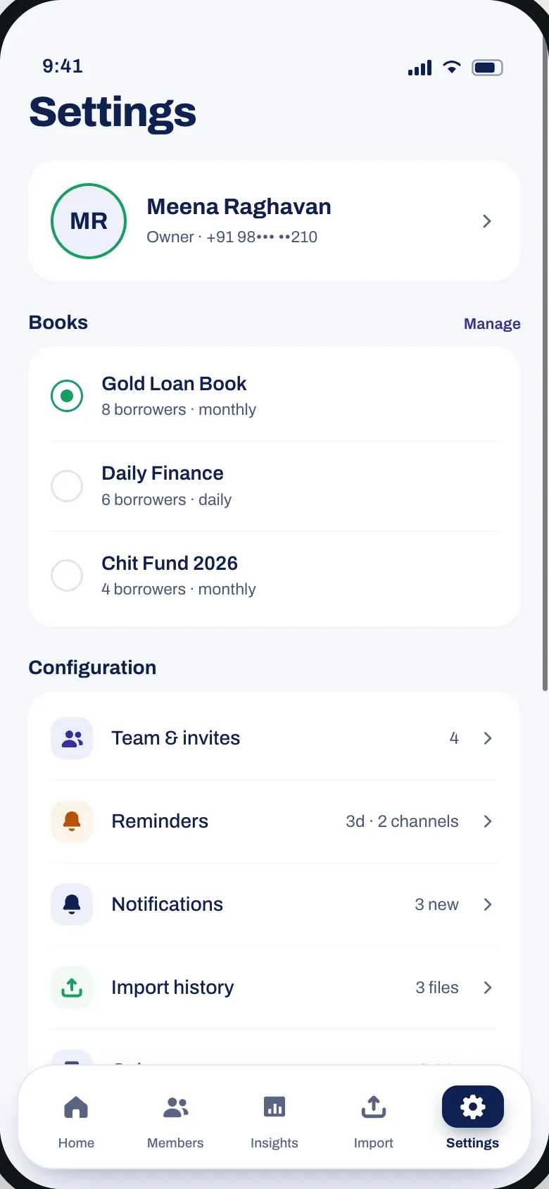Settings with books and configuration